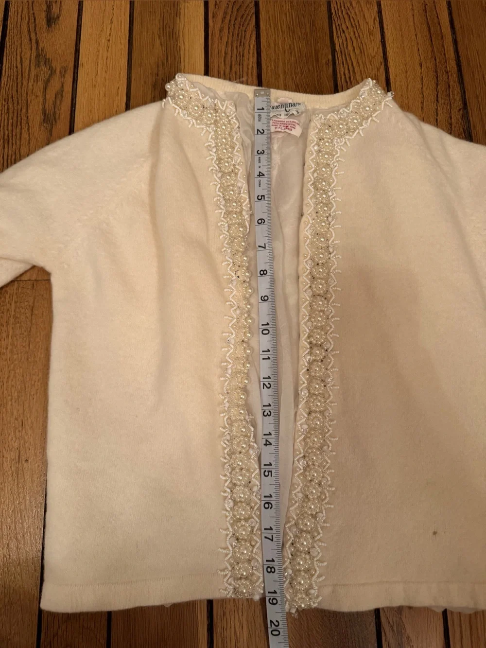 Vintage Valentina Cream-Colored Beaded Cardigan Sweater